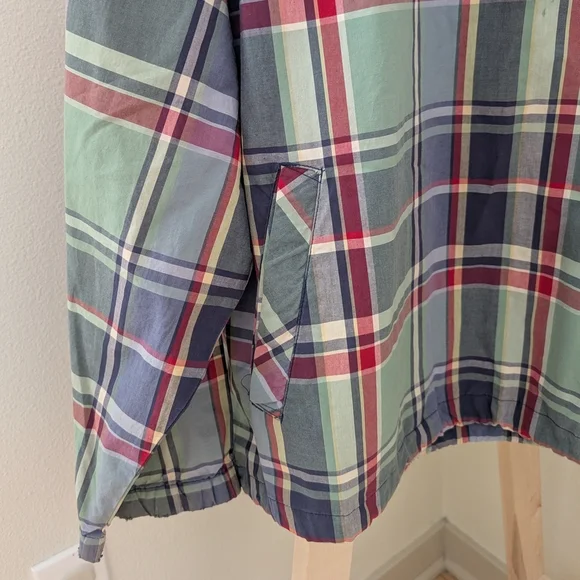 Vintage Eddie Bauer Plaid Hooded Quarter Zip Windbreaker Jacket In Green/Navy - Picture 4 of 6